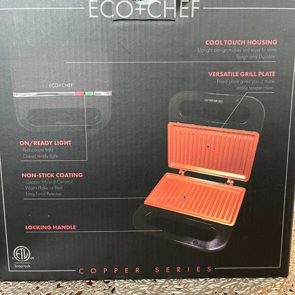 Eco Chef Premium Nonstick Copper Ceramic Indoor Kitchen Contact Grill - Picture 5 of 6